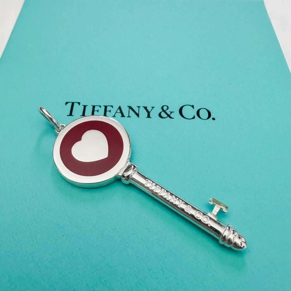Tiffany & Co. Silver and red enamel heart Key Pendant